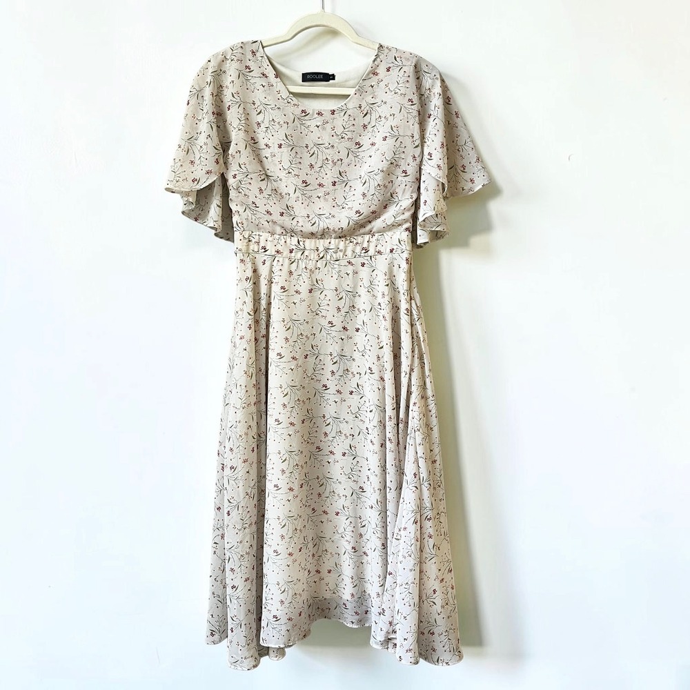 Roolee Floral Midi Dress Women's Small Modest Wedding Guest Cottage Boho Chiffon